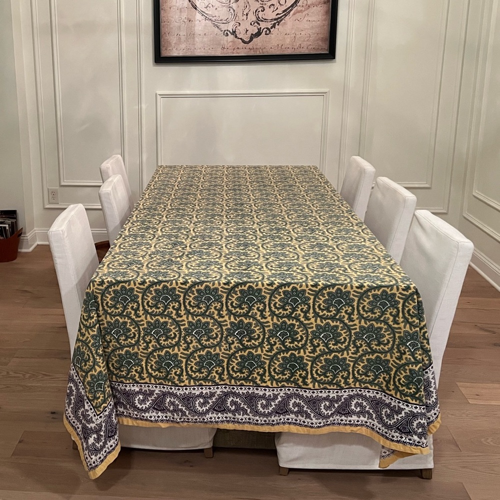 Vintage very rare Williams Sonoma block print and paisley Tablecloth 70x126